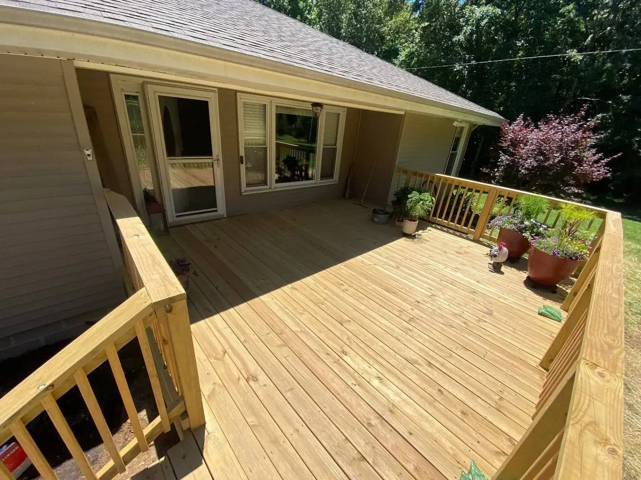 Close-up of a cable railing system installed on a deck